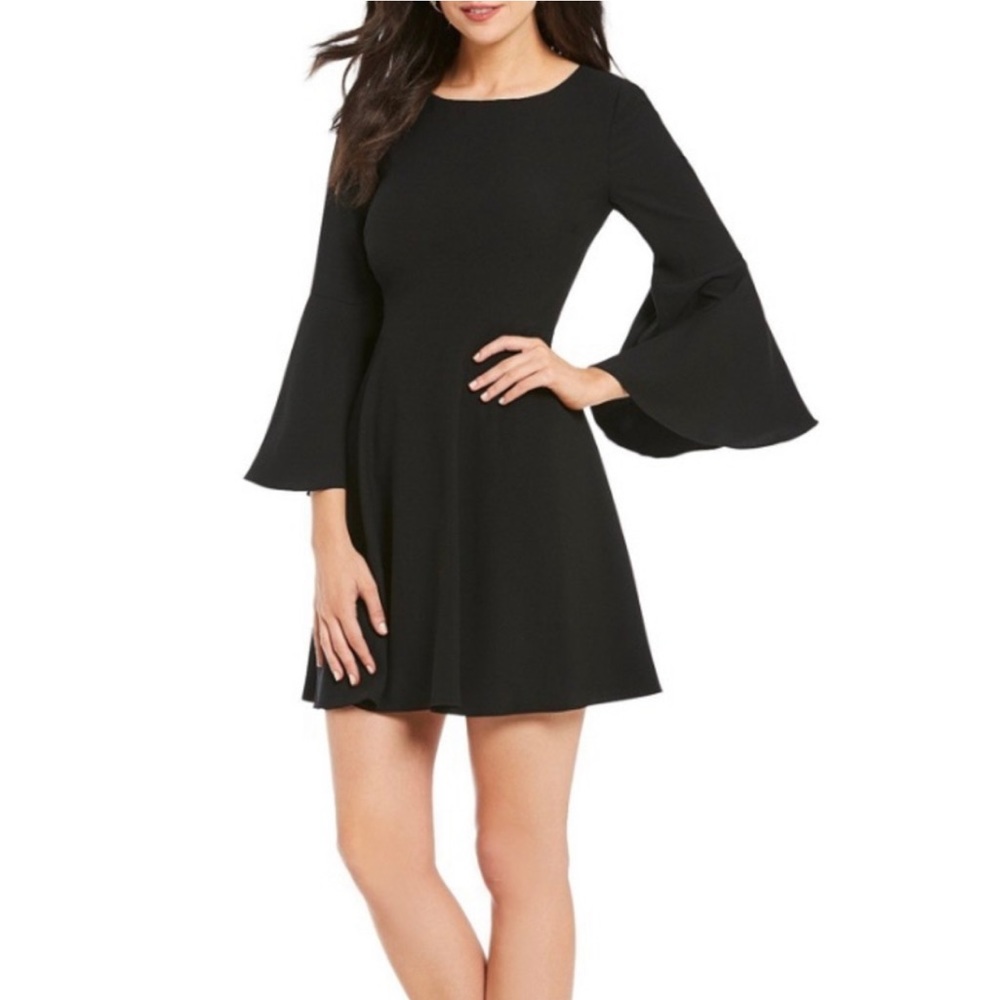 H By Halston‎ Bell Sleeve Fit & Flare Dress Black 4